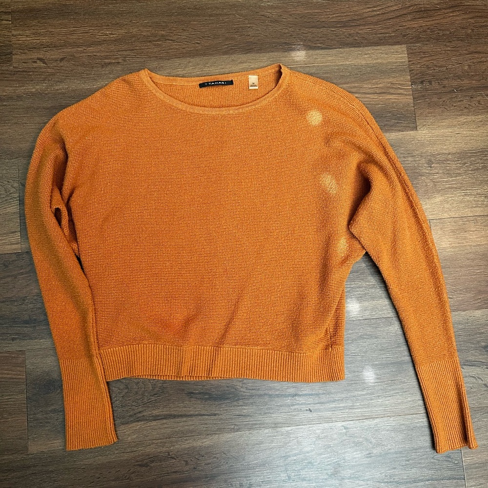 T Tahari Burnt Orange Crew Neck Sweater
